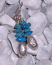 Silver earrings wih turquoise and lapis lazuli beads