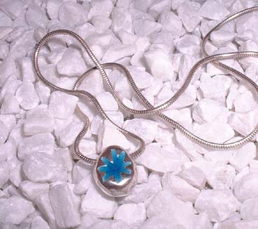 Silver Nugget with blue enamel star on silver snake chain