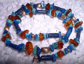 lapis lazuli ,turquoise,amber and gold bead necklace